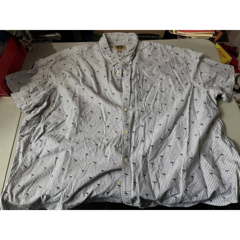 Foundry Supply Co Shirt Mens 5XL Blue White Striped Seersucker Button Up Flaming